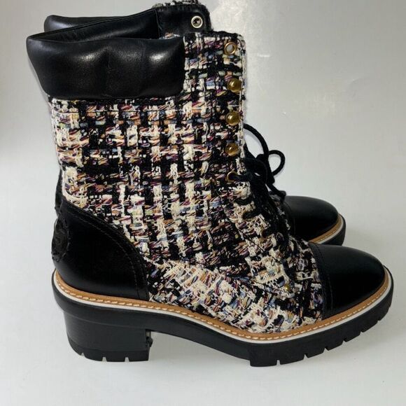 NEW Tory Burch Miller lug sole tweed boot Sz 9 lace up Moto - Picture 7 of 12